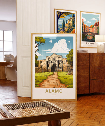 Alamo Travel Print - Alamo poster, Texas Wall Art, Framed present, Gift United States Present, Custom Text - TravelTreasureCo