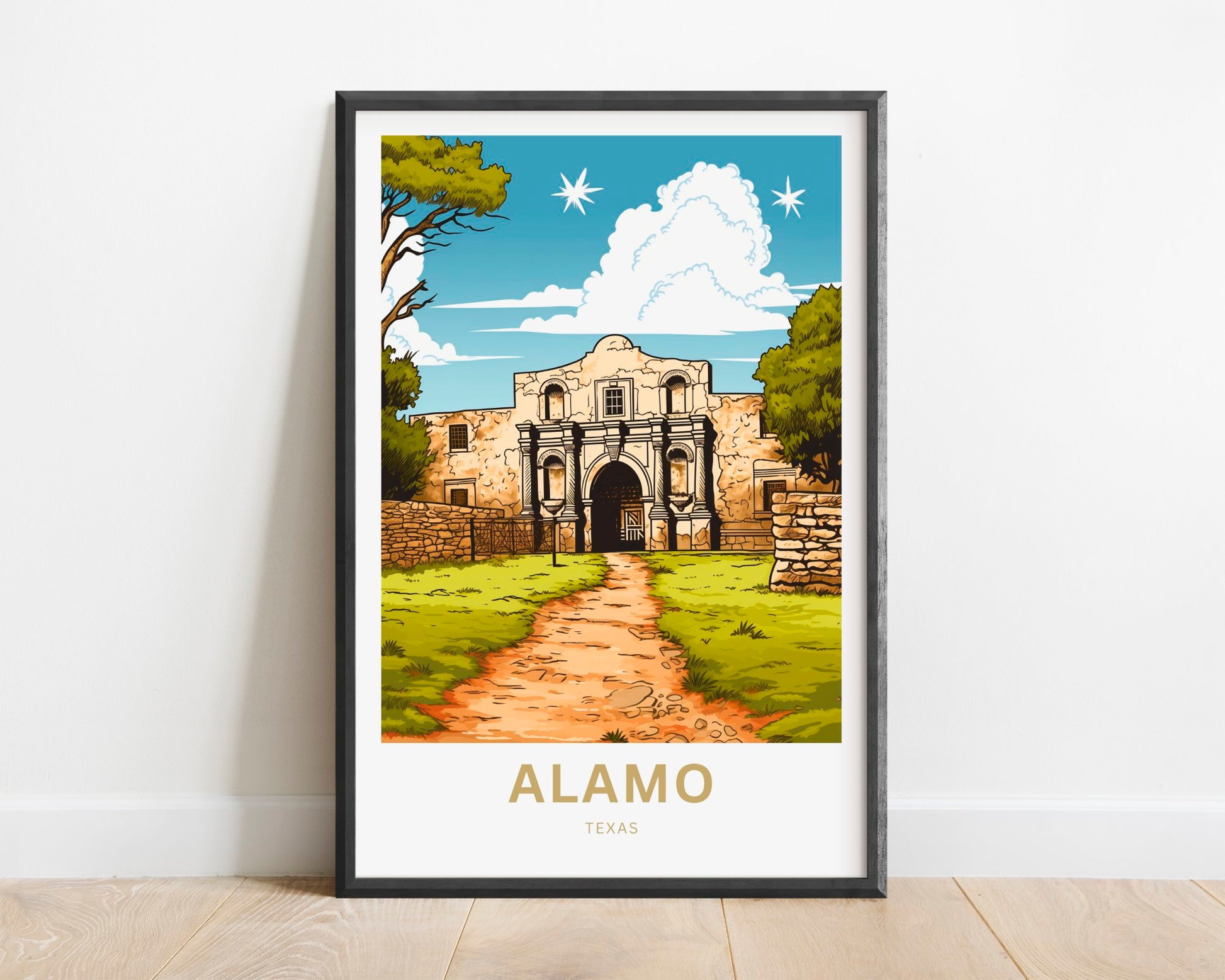 Alamo Travel Print - Alamo poster, Texas Wall Art, Framed present, Gift United States Present, Custom Text - TravelTreasureCo