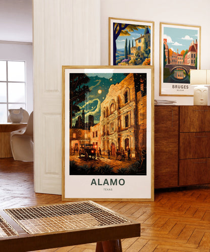 Alamo Travel Print - Alamo poster, Texas Wall Art, Framed present, Gift United States Present, Custom Text - TravelTreasureCo