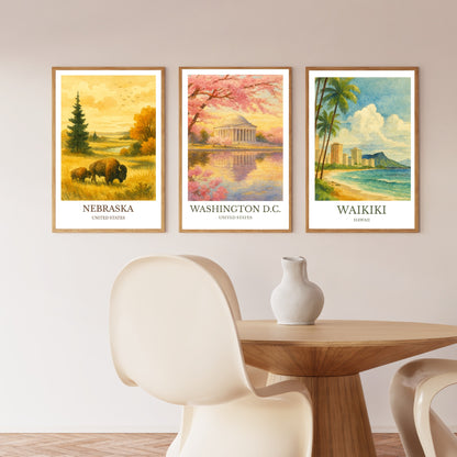 Washington, D.C, Watercolor design poster, United States Print, Washington, D.C Wall Art
