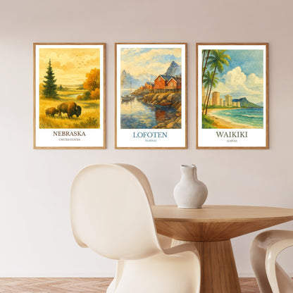 Lofoten, Watercolor design poster, Norway Print, Lofoten Wall Art