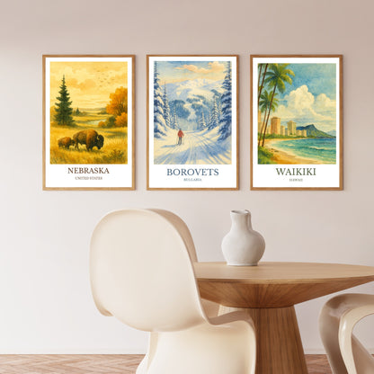 Borovets, Watercolor design poster, Bulgaria Print, Borovets Wall Art