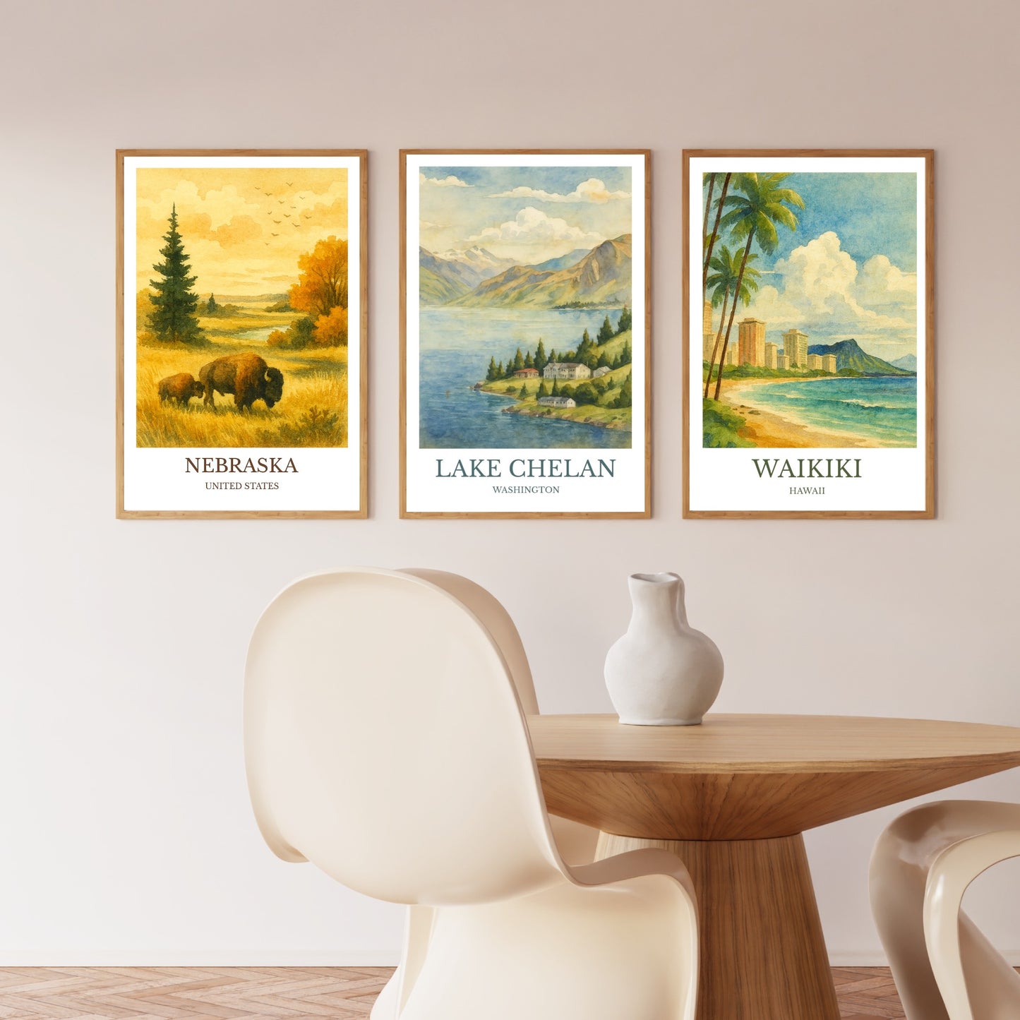 Lake Chelan, Watercolor design poster, Washington Print, Lake Chelan Wall Art
