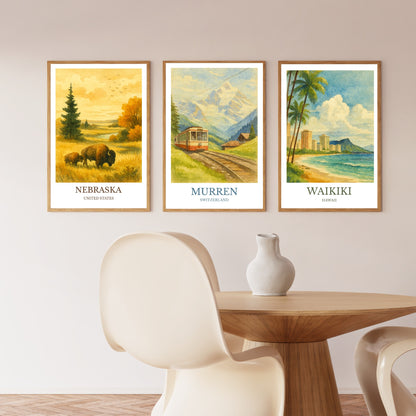 Mürren, Watercolor design poster, Switzerland Print, Mürren Wall Art
