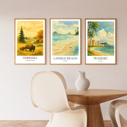 Lanikai Beach, Watercolor design poster, Hawaii Print, Lanikai Beach Wall Art