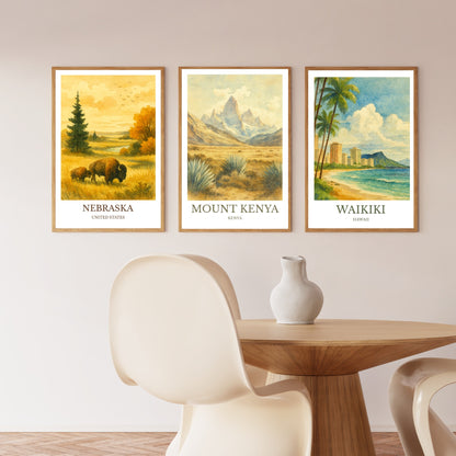 Mount Kenya, Watercolor design poster, Africa Print, Mount Kenya Wall Art