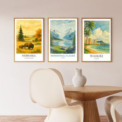 Mendenhall Glacier, Watercolor design poster, Alaska Print, Mendenhall Glacier Wall Art