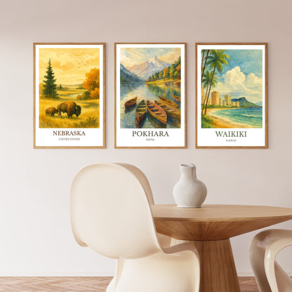 Pokhara, Watercolor design poster, Nepal Print, Pokhara Wall Art