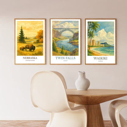 Twin Falls, Watercolor design poster, Idaho Print, Twin Falls Wall Art