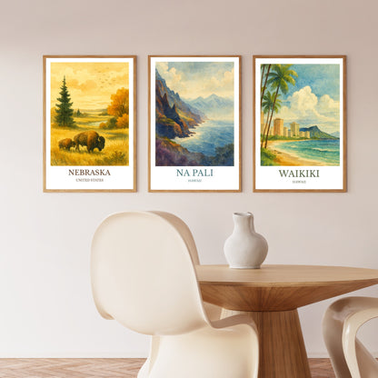 Nā Pali Coast, Watercolor design poster, Hawaii Print, Nā Pali Wall Art
