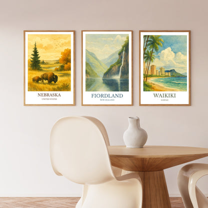 Fiordland, Watercolor design poster, New Zealand Print, Fiordland Wall Art
