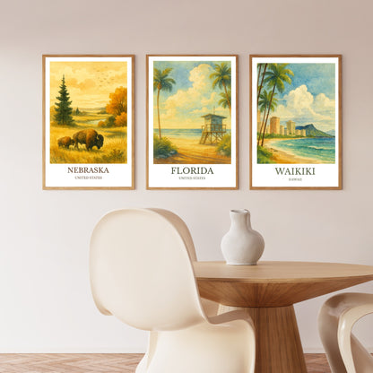 Florida, Watercolor design poster, United States Print, Florida Wall Art