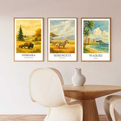 Serengeti, Watercolor design poster, Tanzania Print, Serengeti Wall Art