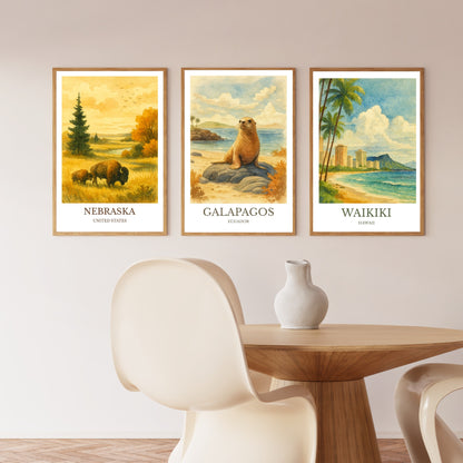 Galápagos Islands, Watercolor design poster, Ecuador Print, Galápagos Wall Art