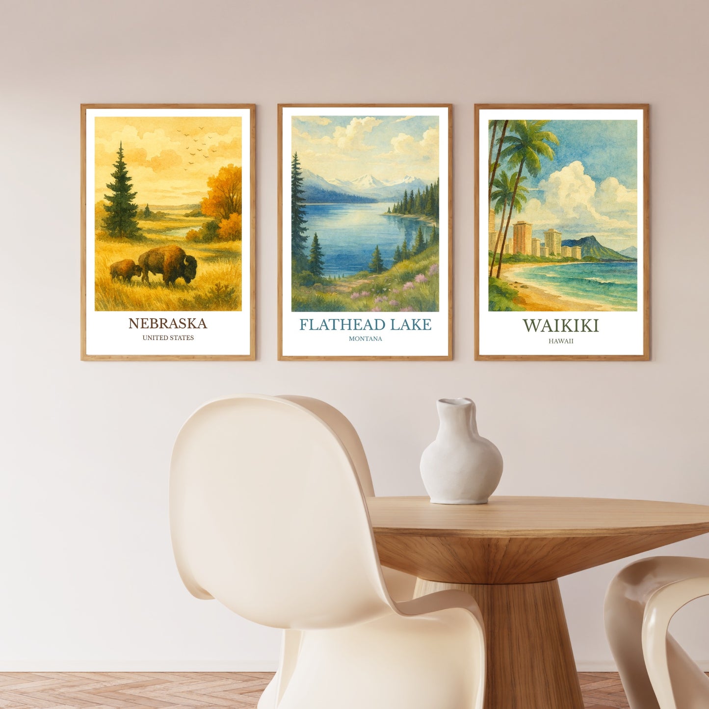 Flathead Lake, Watercolor design poster, Montana Print, Flathead Lake Wall Art