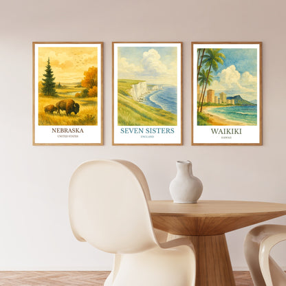 Seven Sisters, Watercolor design poster, England Print, Seven Sisters Wall Art