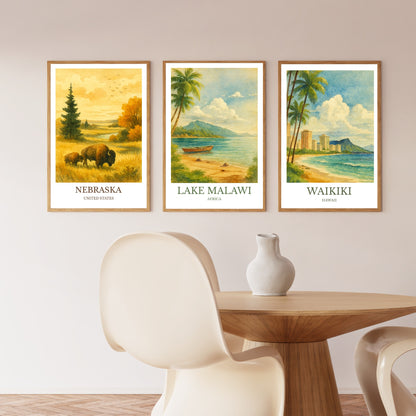 Lake Malawi, Watercolor design poster, Africa Print, Lake Malawi Wall Art