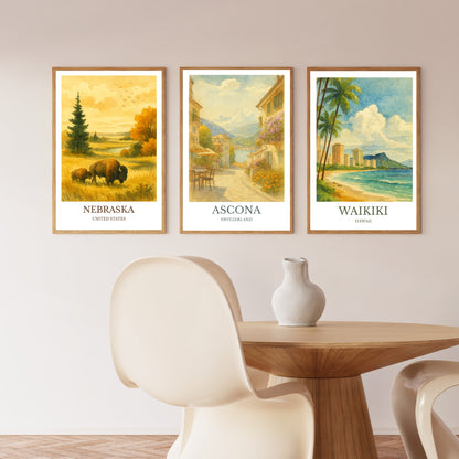 Ascona, Watercolor design poster, Switzerland Print, Ascona Wall Art