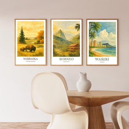 Borneo, Watercolor design poster, Malaysia Print, Borneo Wall Art
