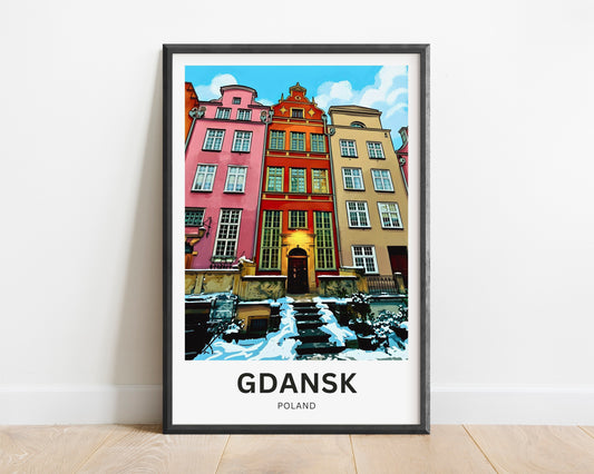 Gdańsk  Travel Poster - Poland Colorblock Townhouses