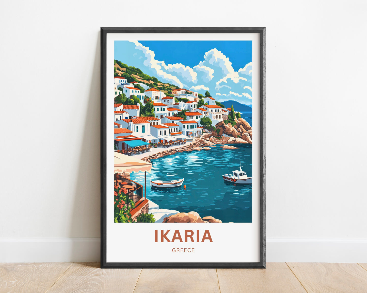 Ikaria Beach Travel Poster  - Café by the Sea