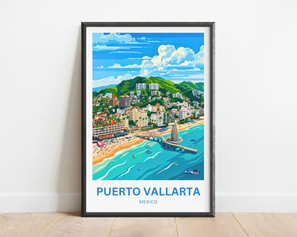 Puerto Vallarta  Travel Poster - Aerial Coastal View