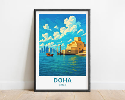 Doha Qatar Travel Poster - Captivating Beach and Resort