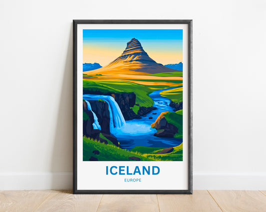 Iceland Travel Poster - Europe Iconic Land of Ice and Fire Landscape