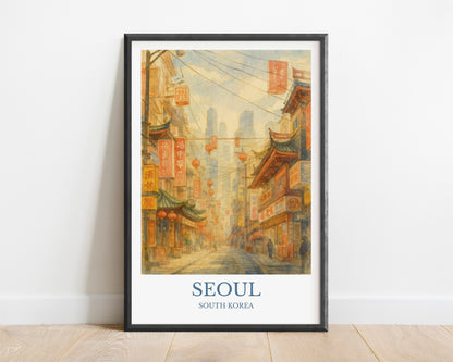Captivating Seoul, Watercolor design poster, South Korea  Print, Seoul Wall Art