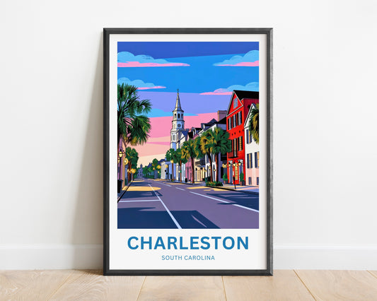 Charleston Historic District Travel Poster - Southern Glow