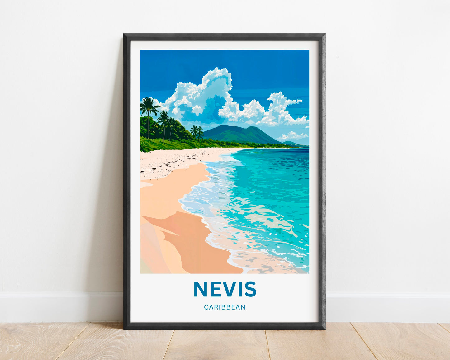 Nevis Travel Poster - Captivating Caribbean Beach Shore