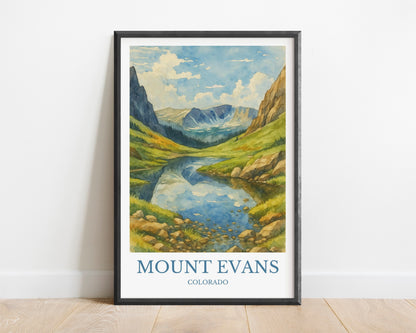 Mount Evans, Watercolor design poster, Colorado Print, Mount Evans Wall Art