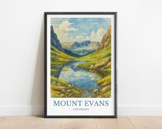 Mount Evans, Watercolor design poster, Colorado Print, Mount Evans Wall Art