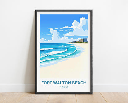 Fort Walton Beach Travel Poster - Sandy Shores, Happy Hearts