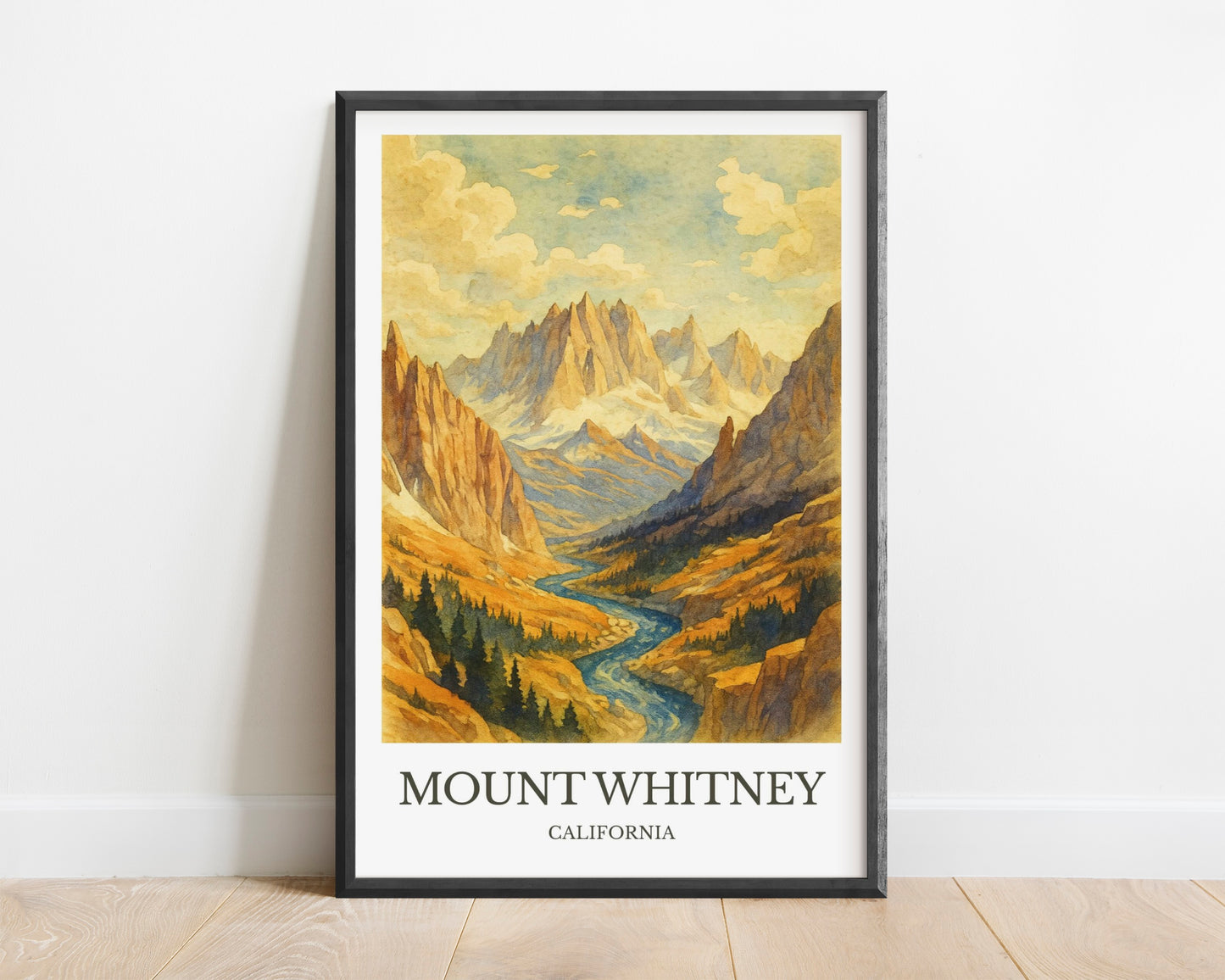 Mount Whitney, Watercolor design poster, California Print, Mount Whitney Wall Art