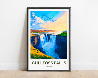 Gullfoss Falls Travel Poster - Majestic Waterfalls of Iceland