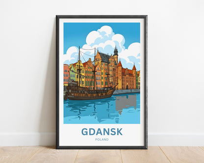 Gdańsk  Travel Poster - Poland Historic Ship