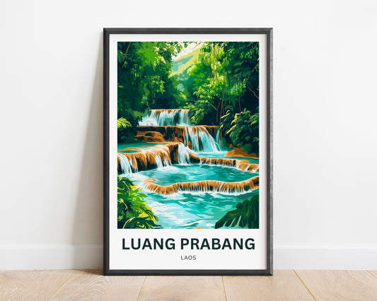 Luang Prabang Travel Poster - Captivating Waterfalls in Laos