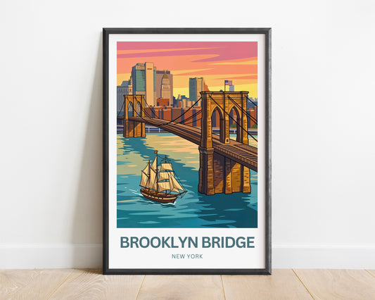 Brooklyn Bridge Travel Poster -  Colorful View of Brooklyn,New York