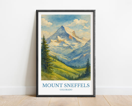 Mount Sneffels, Watercolor design poster, Colorado Print, Mount Sneffels Wall Art