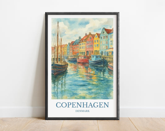 Copenhagen, Watercolor design poster, Denmark Print, Copenhagen Wall Art