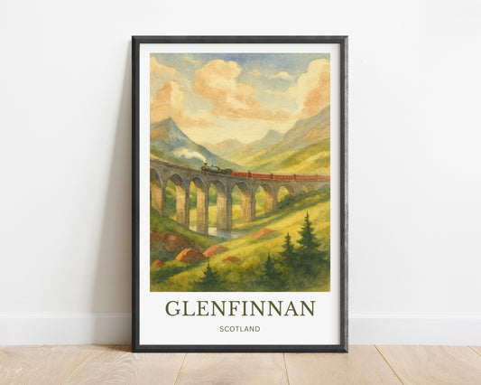 Glenfinnan, Watercolor design poster, Scotland Print, Glenfinnan Wall Art