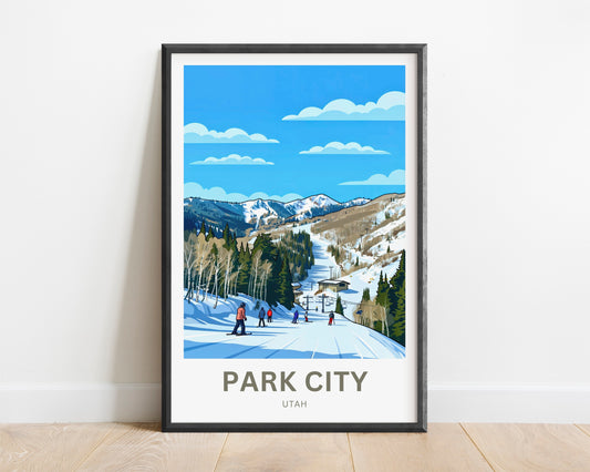 Park City Travel Poster - Fun Skiing
