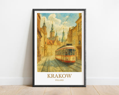 Kraków, Watercolor design poster, Poland Print, Kraków Wall Art