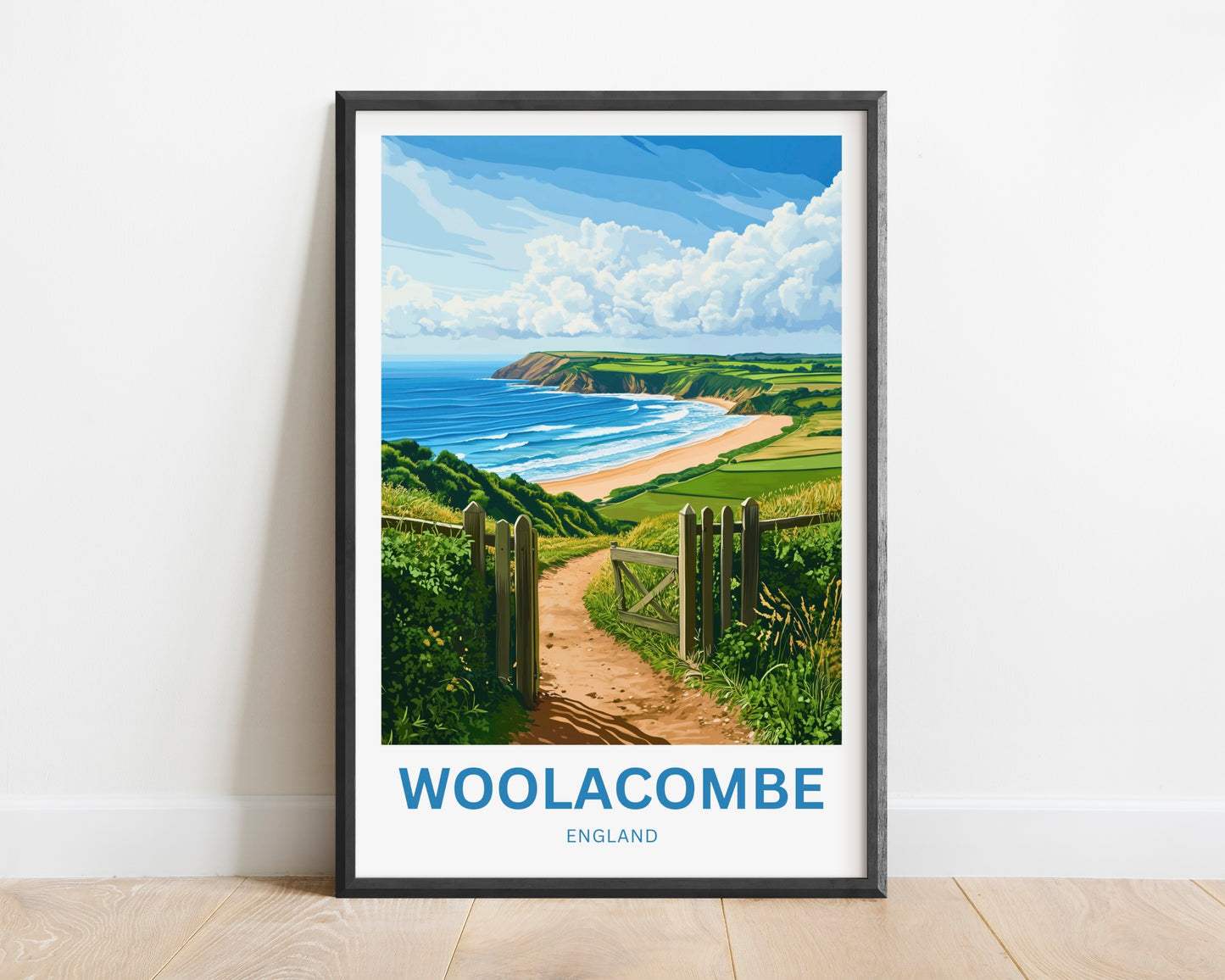 Woolacombe Travel Poster - England Waves and Wonder