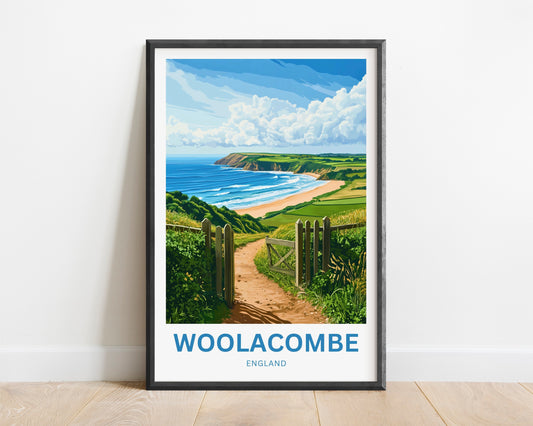 Woolacombe Travel Poster - England Waves and Wonder
