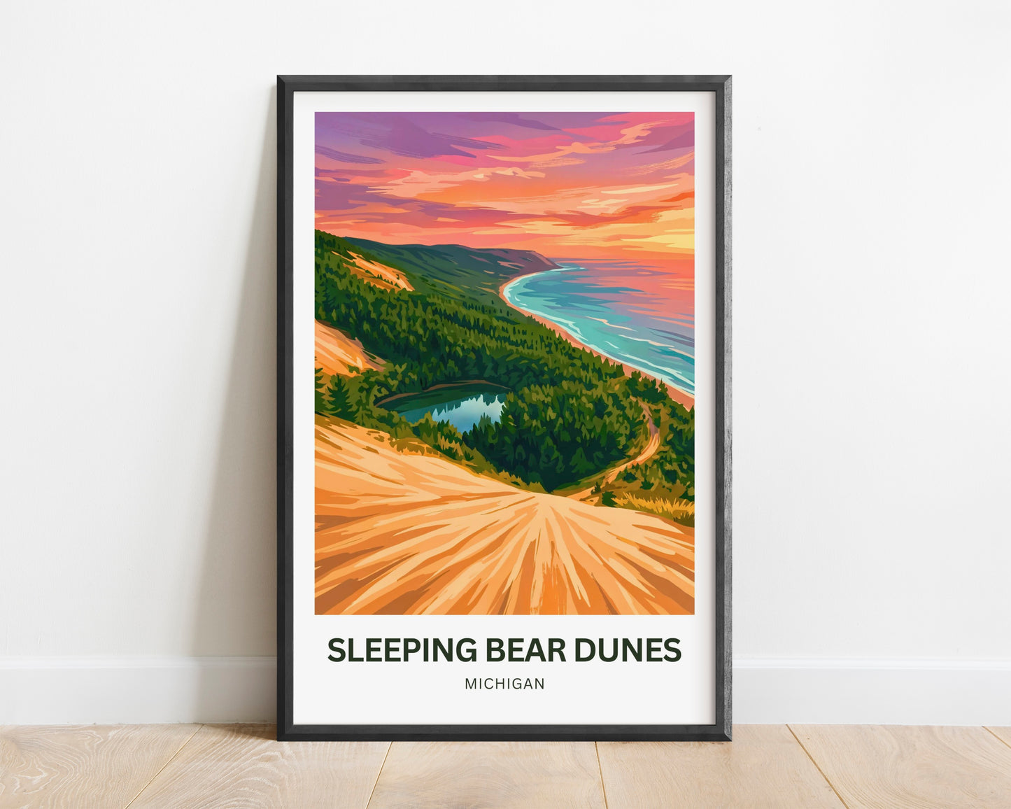 Sleeping Bear Dunes Travel Poster - Captivating Late Afternoon View