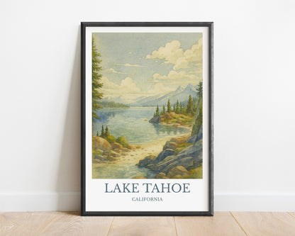 Lake Tahoe, Watercolor design poster, California Print, Lake Tahoe Wall Art