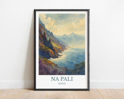 Nā Pali Coast, Watercolor design poster, Hawaii Print, Nā Pali Wall Art