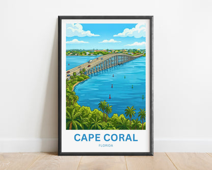 Cape Coral, Florida Travel Poster - Iconic Bridge
